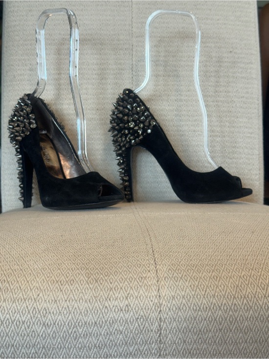 Sam Edelman Shoes - Sam Edelman Black Suede Peep-Toe Heels with Spike Embellishments